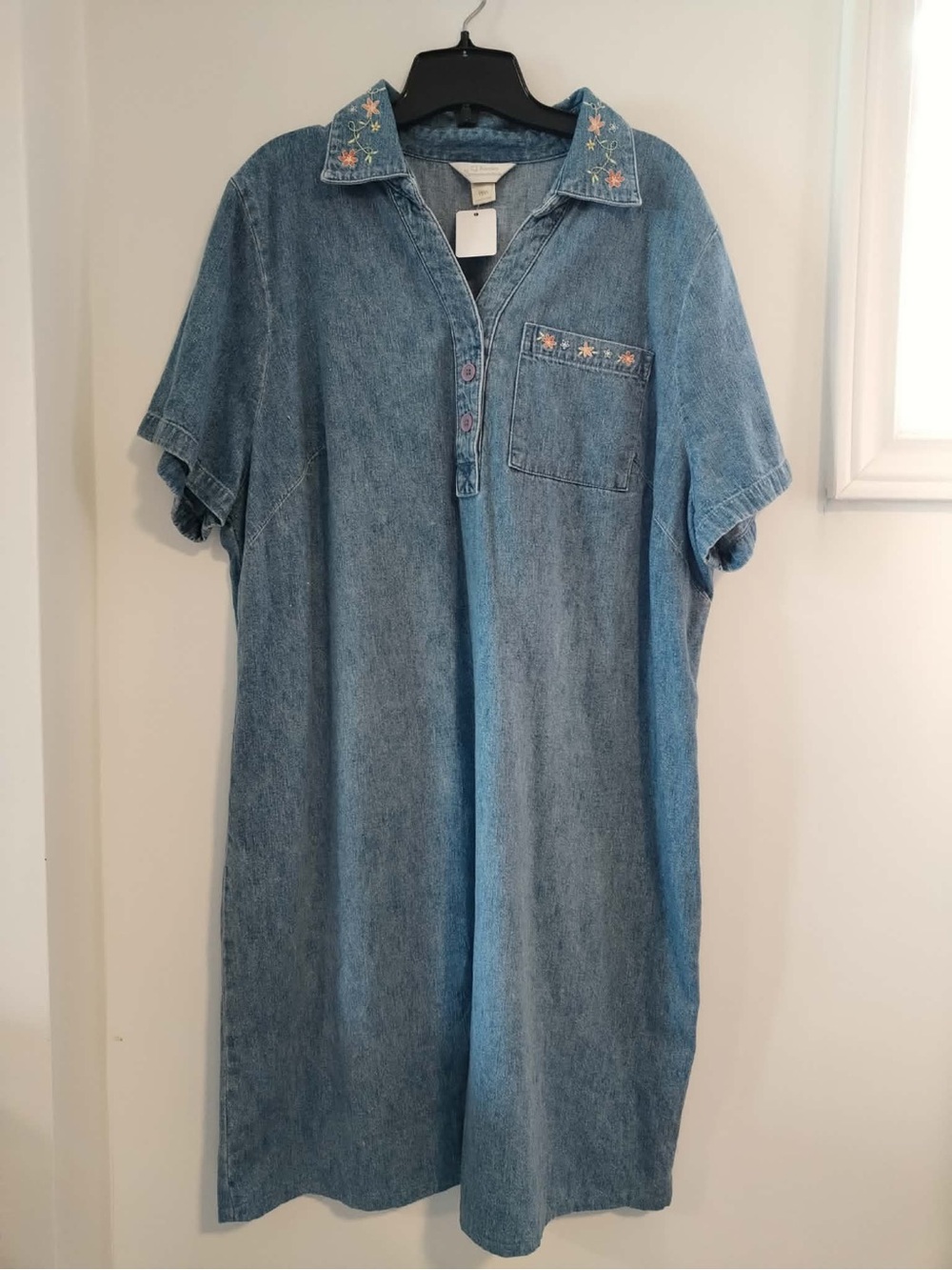 Women Vintage CJ Banks Blue Denim Floral Embroidered Jean Dress - Size 16